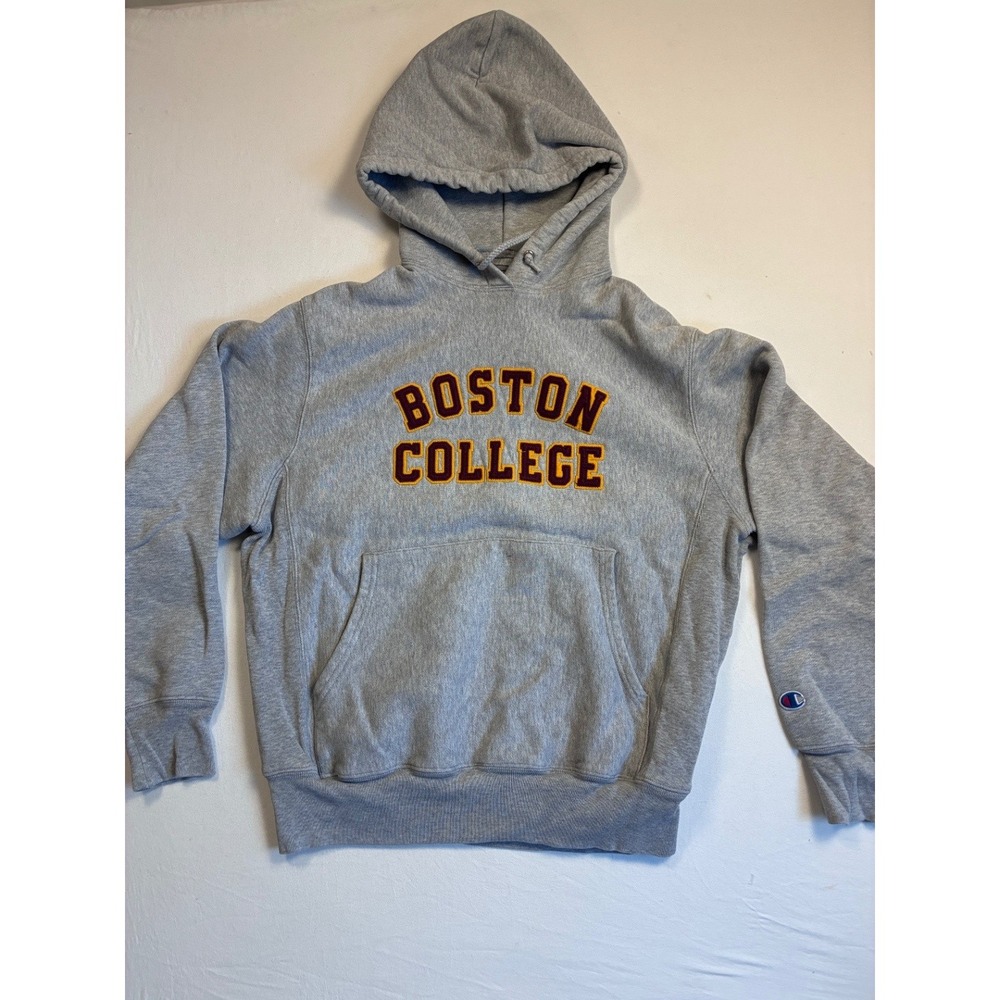 Champion Boston College Hoodie Gray Men's Small Pullover Sweatshirt Draw String